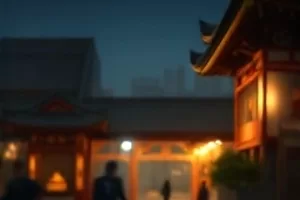 山雨欲来修复画面，乌云压顶的山道上撑伞的人回望镜头，雨丝被定格